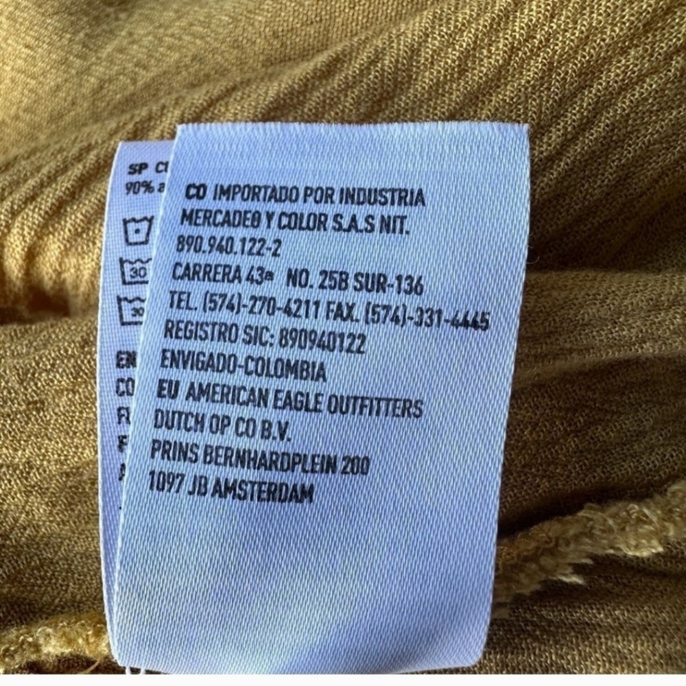 American Eagle lace up yellow mustard ruffles lightweight cotton blend top small - Picture 5 of 11